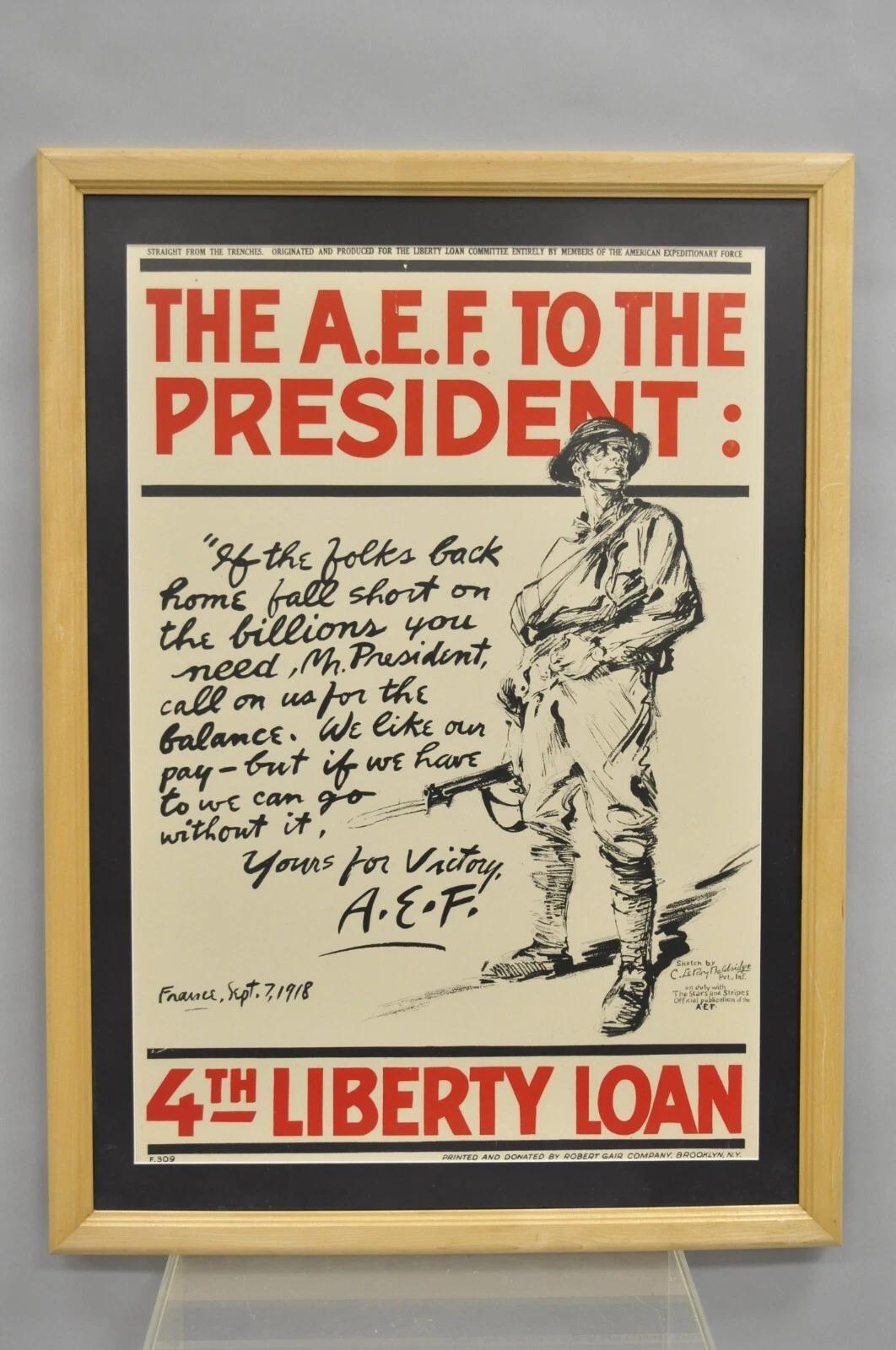 1918 Prima Guerra Mondiale L'A.E.F. Al Presidente 4° Prestito della Libertà Poster incorniciato in vendita 5
