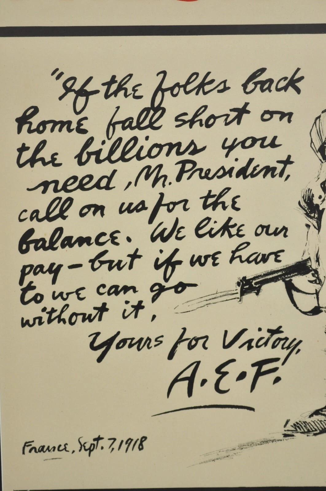 Art Déco 1918 Prima Guerra Mondiale L'A.E.F. Al Presidente 4° Prestito della Libertà Poster incorniciato in vendita