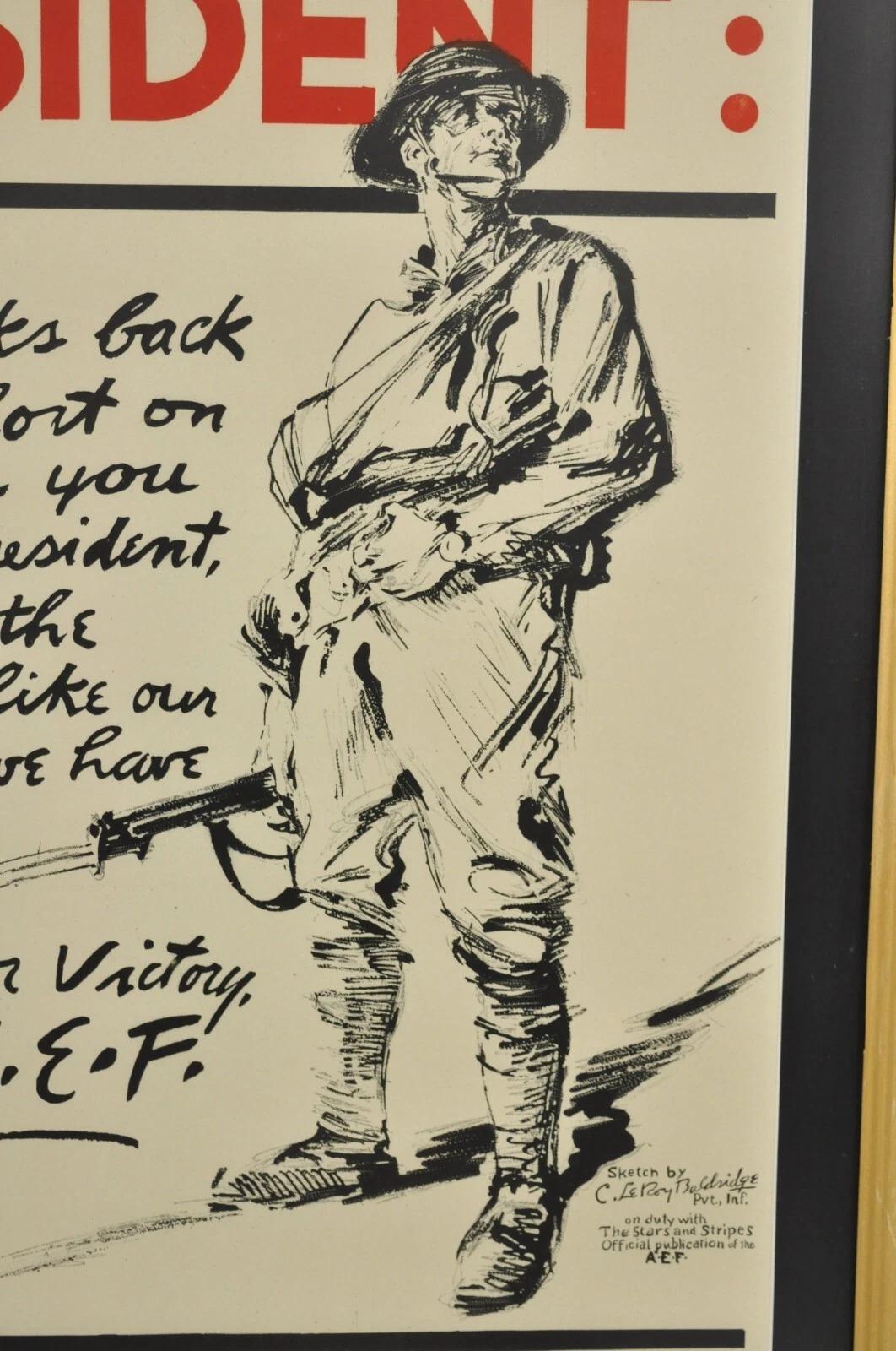 Sconosciuto 1918 Prima Guerra Mondiale L'A.E.F. Al Presidente 4° Prestito della Libertà Poster incorniciato in vendita