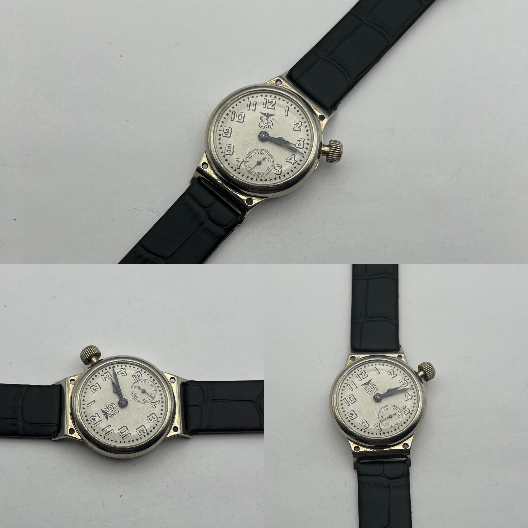 1918 WW1 / Trench Watch Elgin Rare White Star Dial 