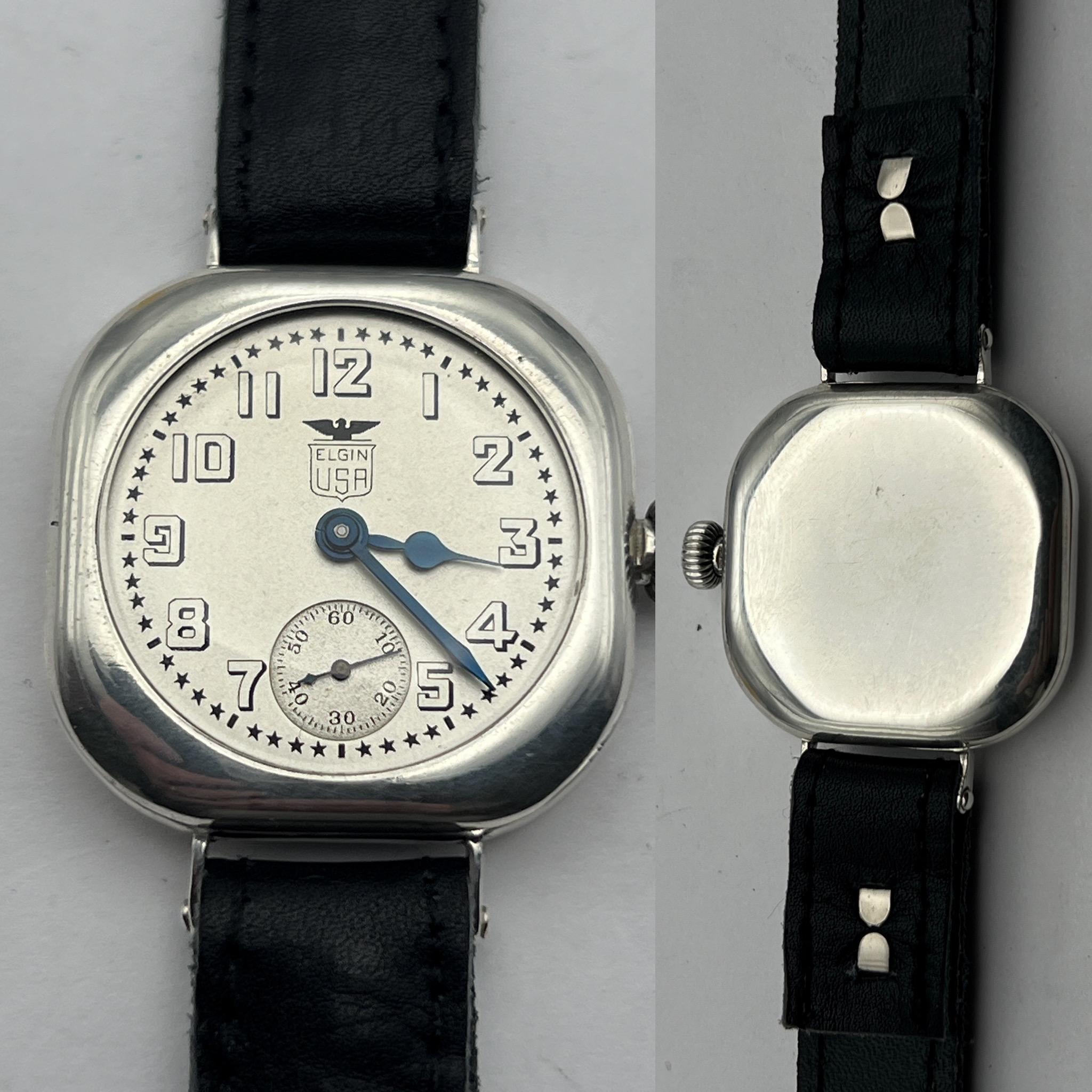 1918 WW1 / Trench Watch Elgin Rare White Star Dial 