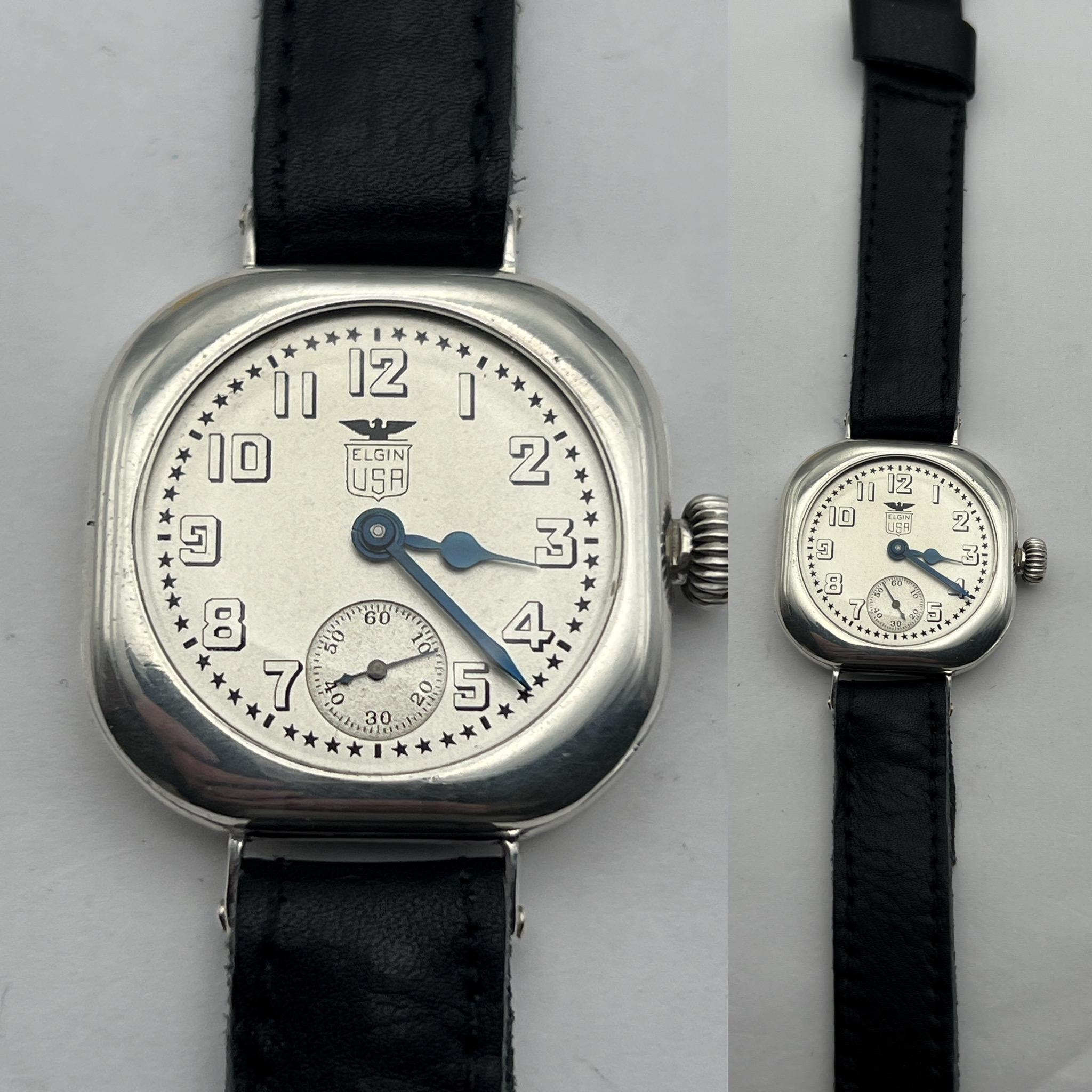  1918 WW1 / Trench Watch Elgin Rare White Star Dial 