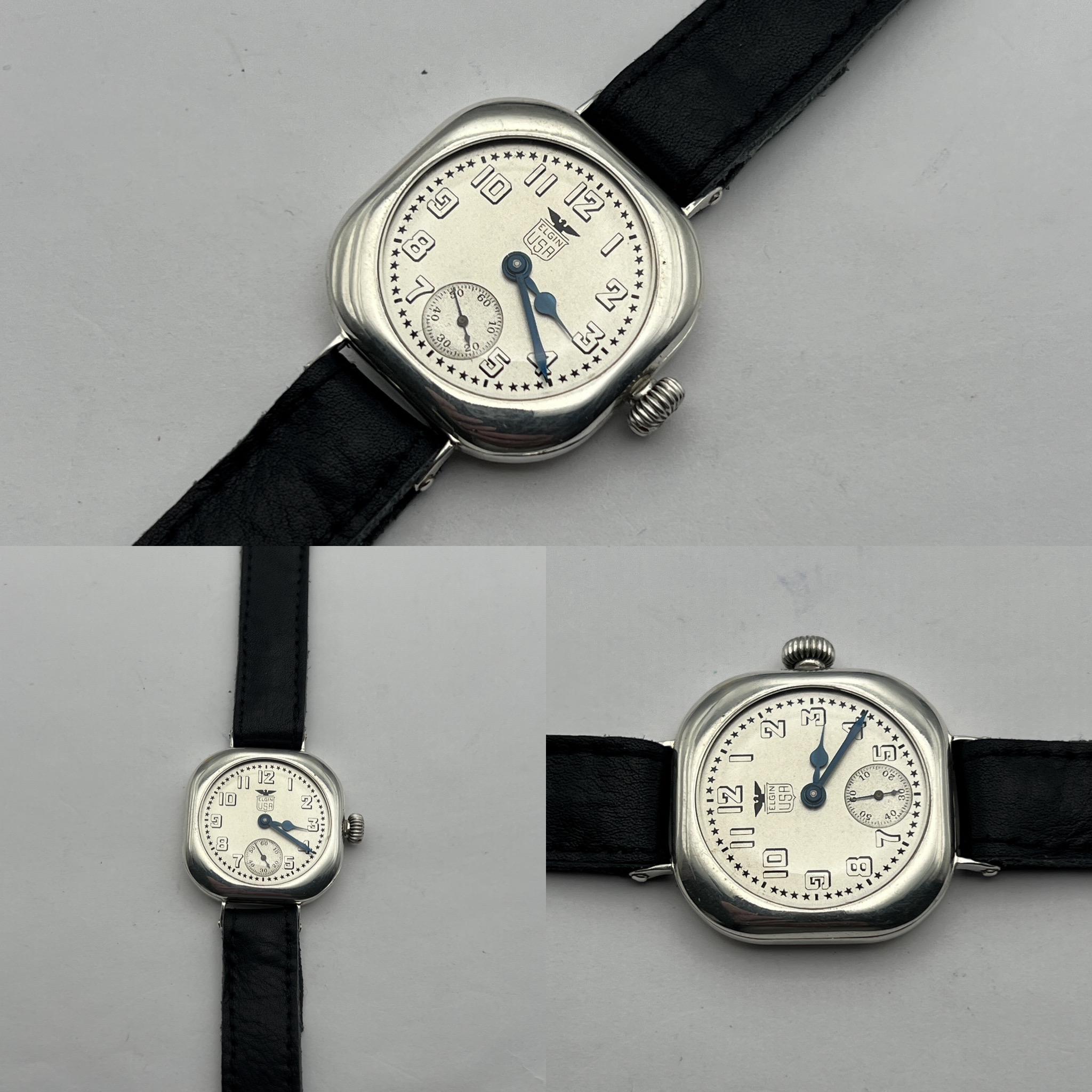 1918 WW1 / Trench Watch Elgin Rare White Star Dial 