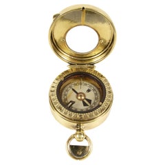 1918s Antique Liquid Bearing Brass Pocket Compass Signed F. Barker & Sons London