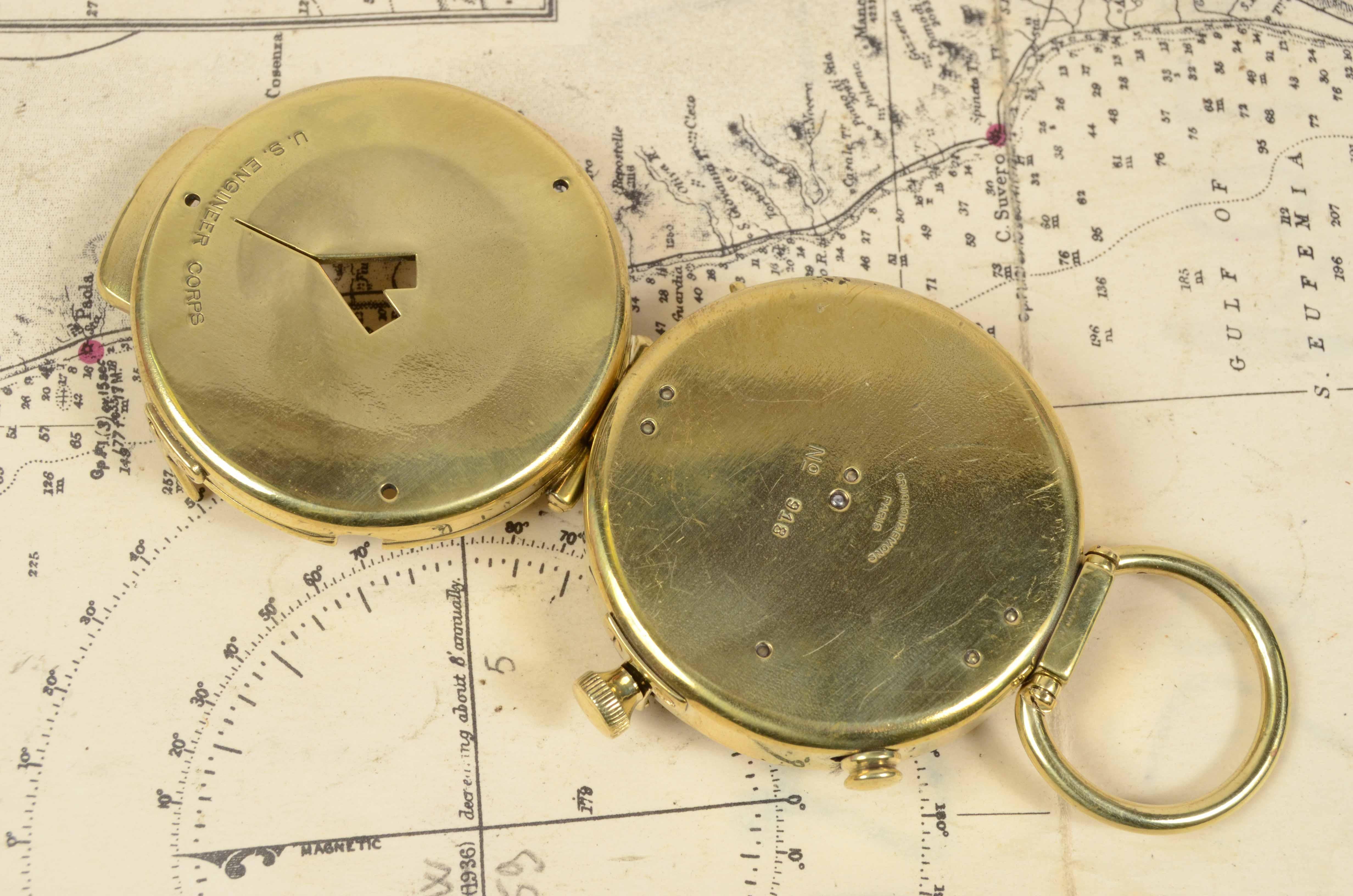 1918s Antique Magnetic Brass Pocket Compass Signed Cruchon & Emons Paris N. 918 2