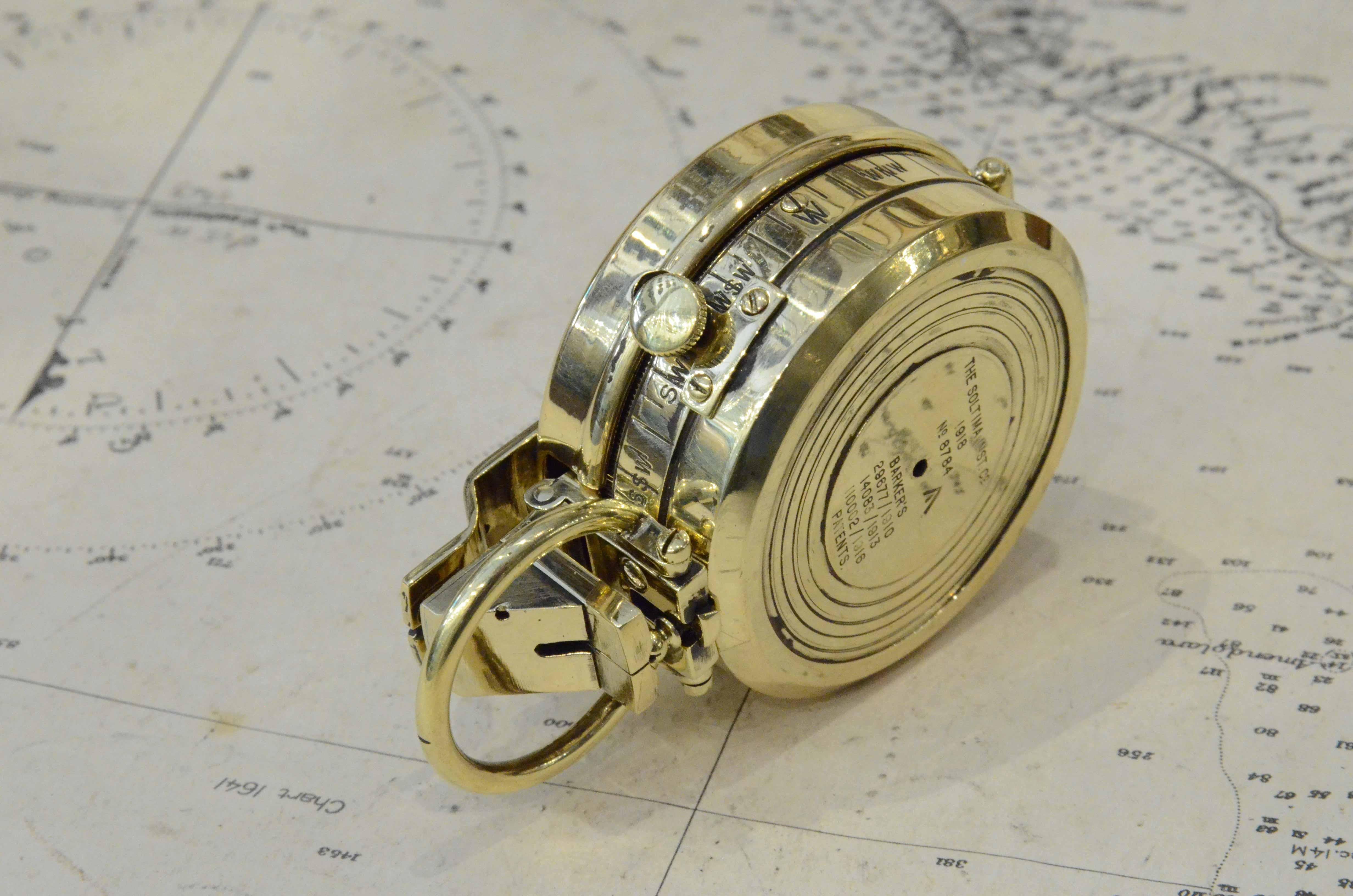 1918s Barke's Magnetic Nautical Pocket Compass Antique Marine Navigation Device 9