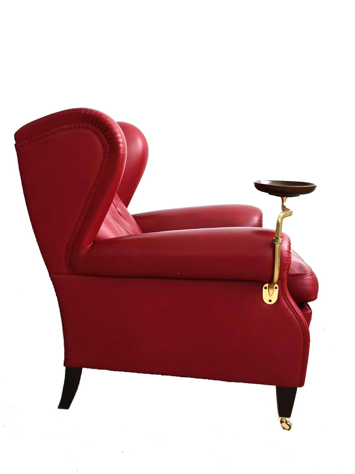 1919 Armchair Bergere Model in Century Leather Red Colour with Ashtray 7