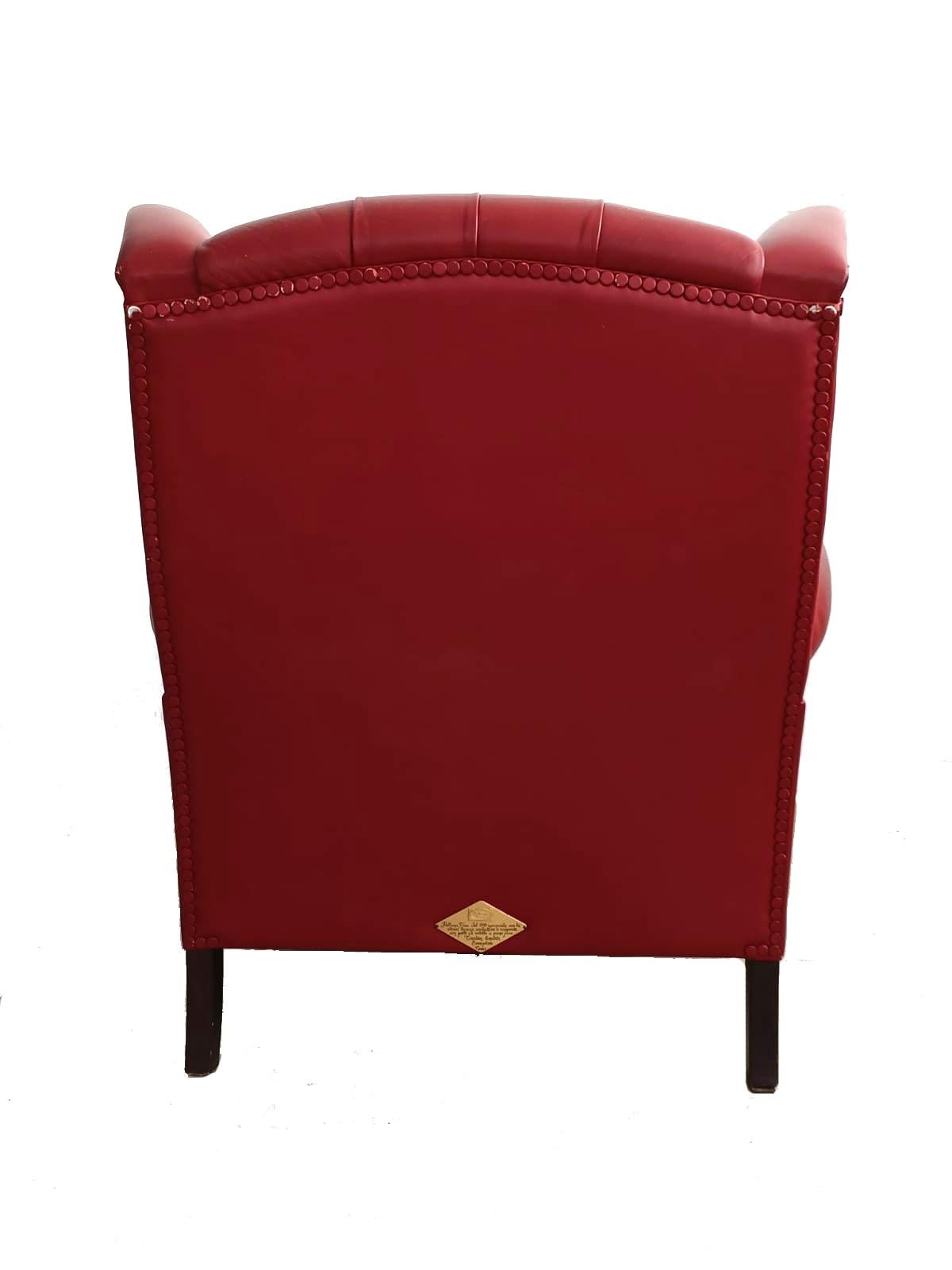 Rococo 1919 Armchair Bergere Model in Century Leather Red Colour with Ashtray