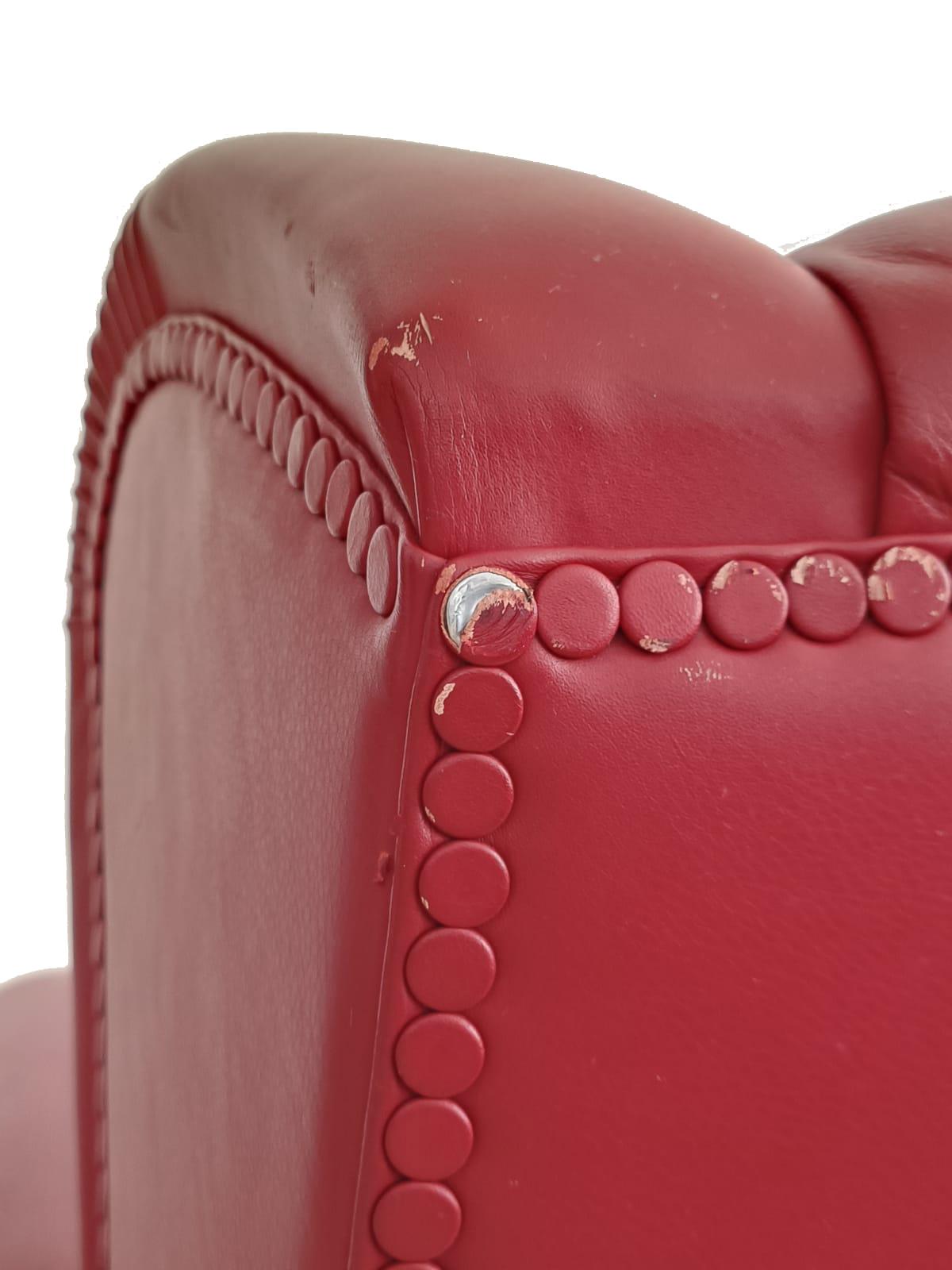Contemporary 1919 Armchair Bergere Model in Century Leather Red Colour with Ashtray