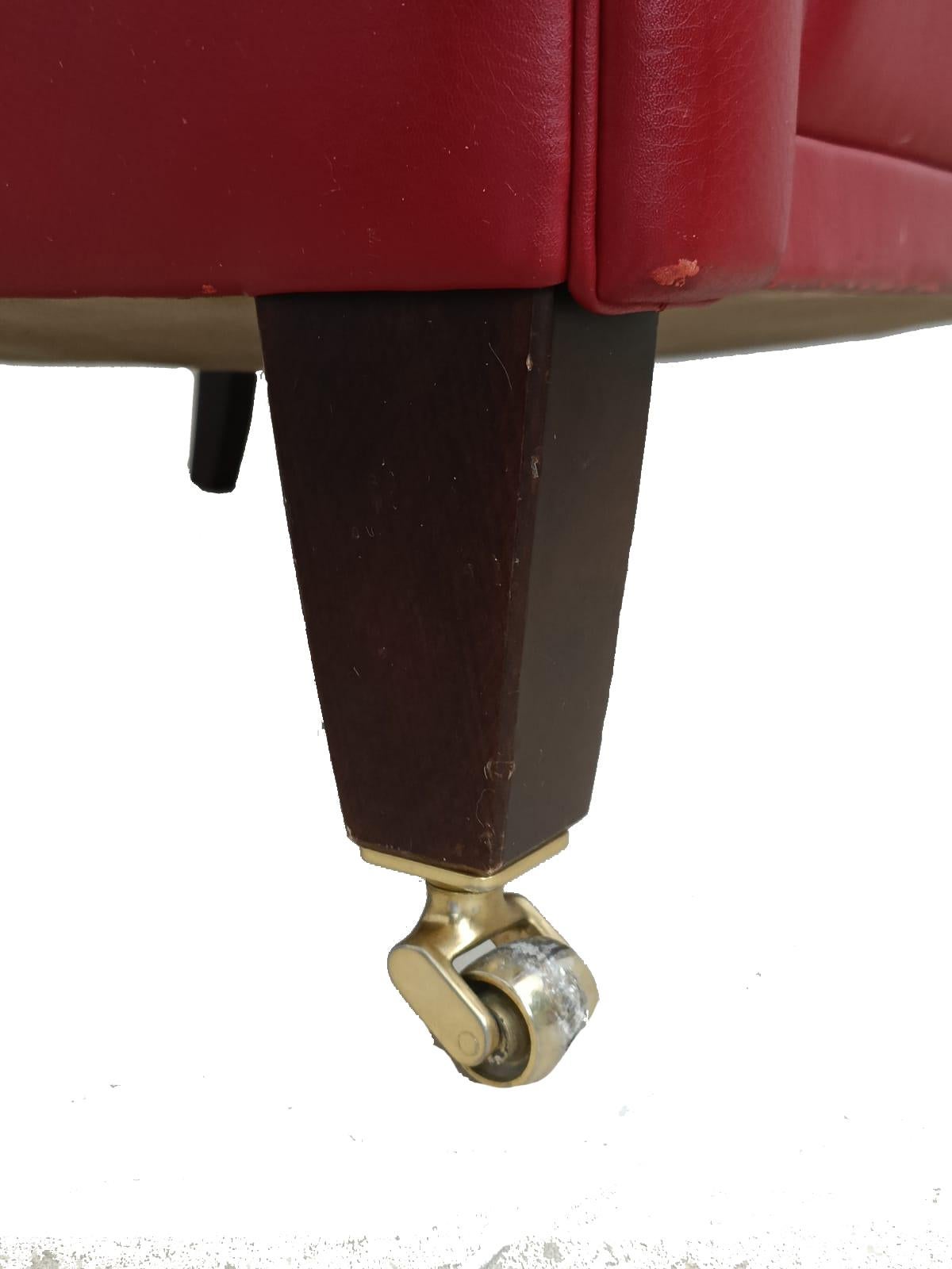 1919 Armchair Bergere Model in Century Leather Red Colour with Ashtray 1