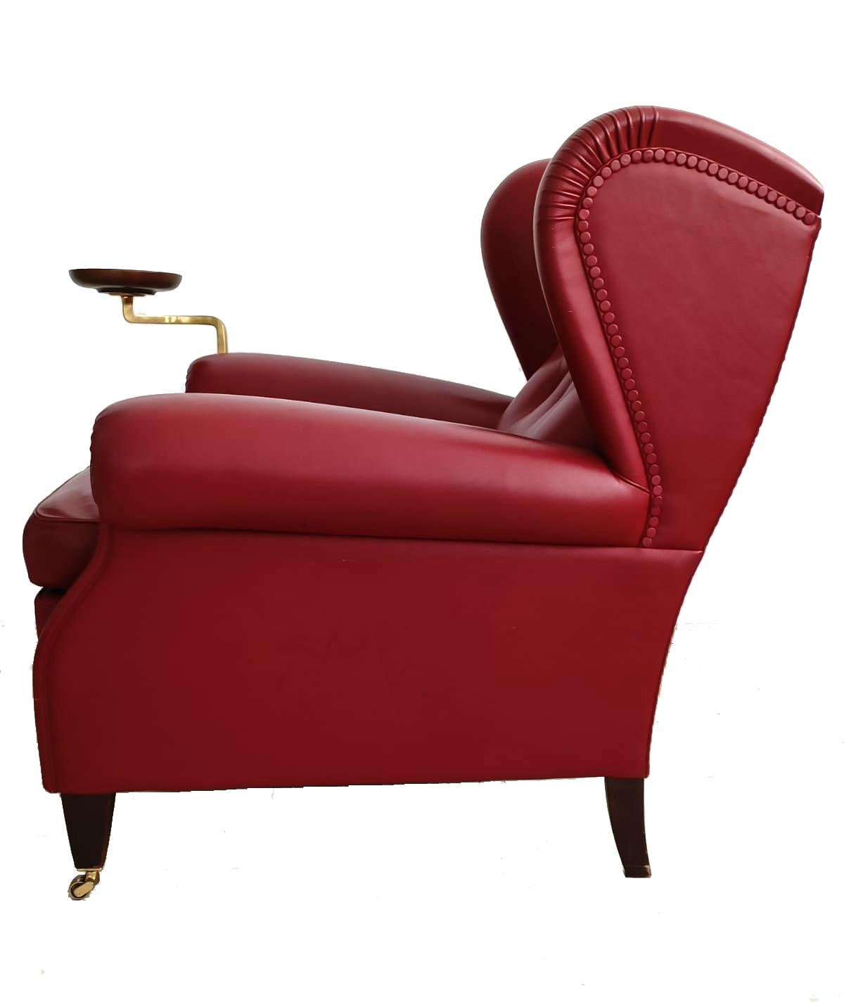 1919 Armchair Bergere Model in Century Leather Red Colour with Ashtray 2