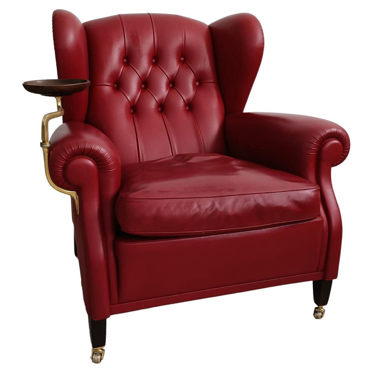 1919 Armchair Bergere Model in Century Leather Red Colour with Ashtray