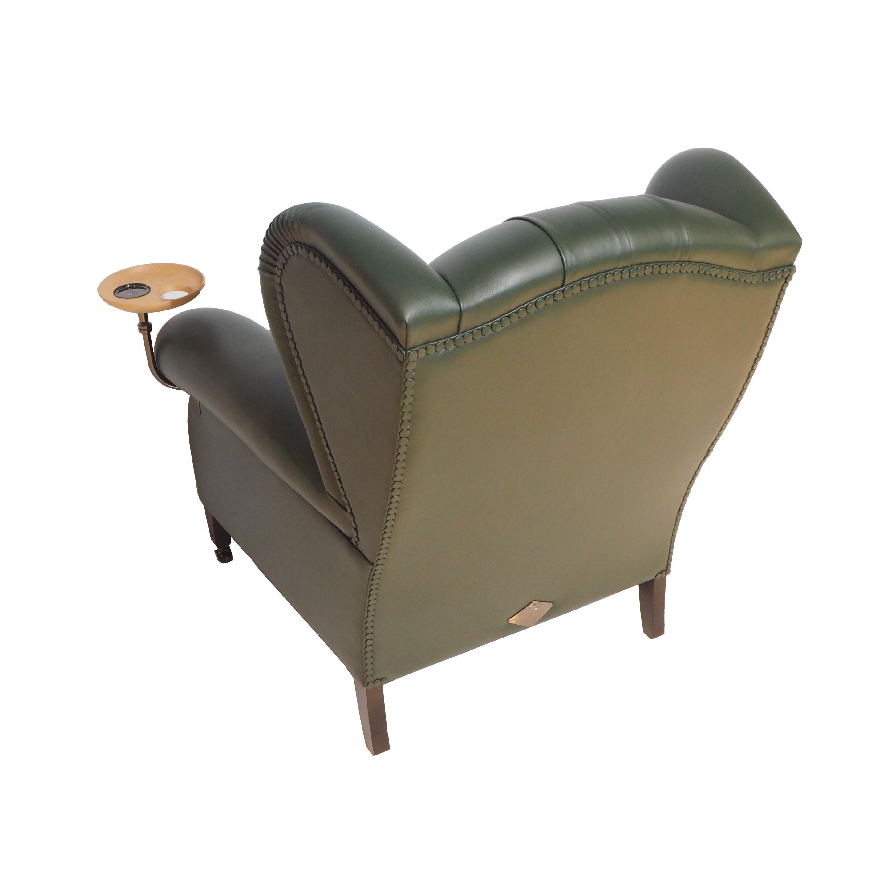 Rococo 1919 Armchair Bergere Model in Pelle SC 178 Alpi Leather with Cup Holder