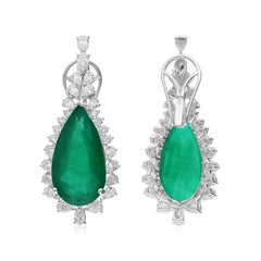 19.19 Carat Zambian Emerald 2.33 Carat SI/H Diamond Earrings 14 Karat White Gold