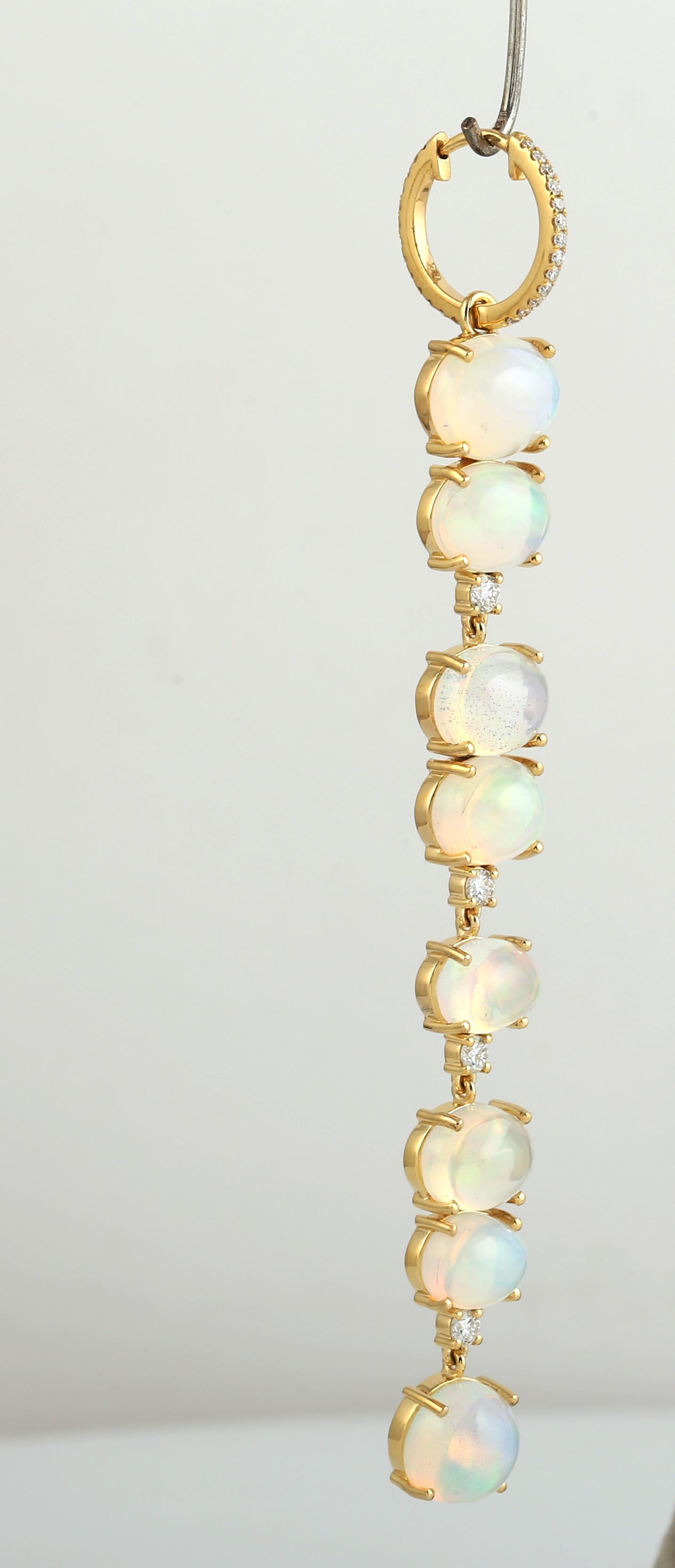 Mixed Cut 19.19 ct Ethiopian Opal Dangle Earrings With Diamonds Made In 18K Yellow Gold For Sale