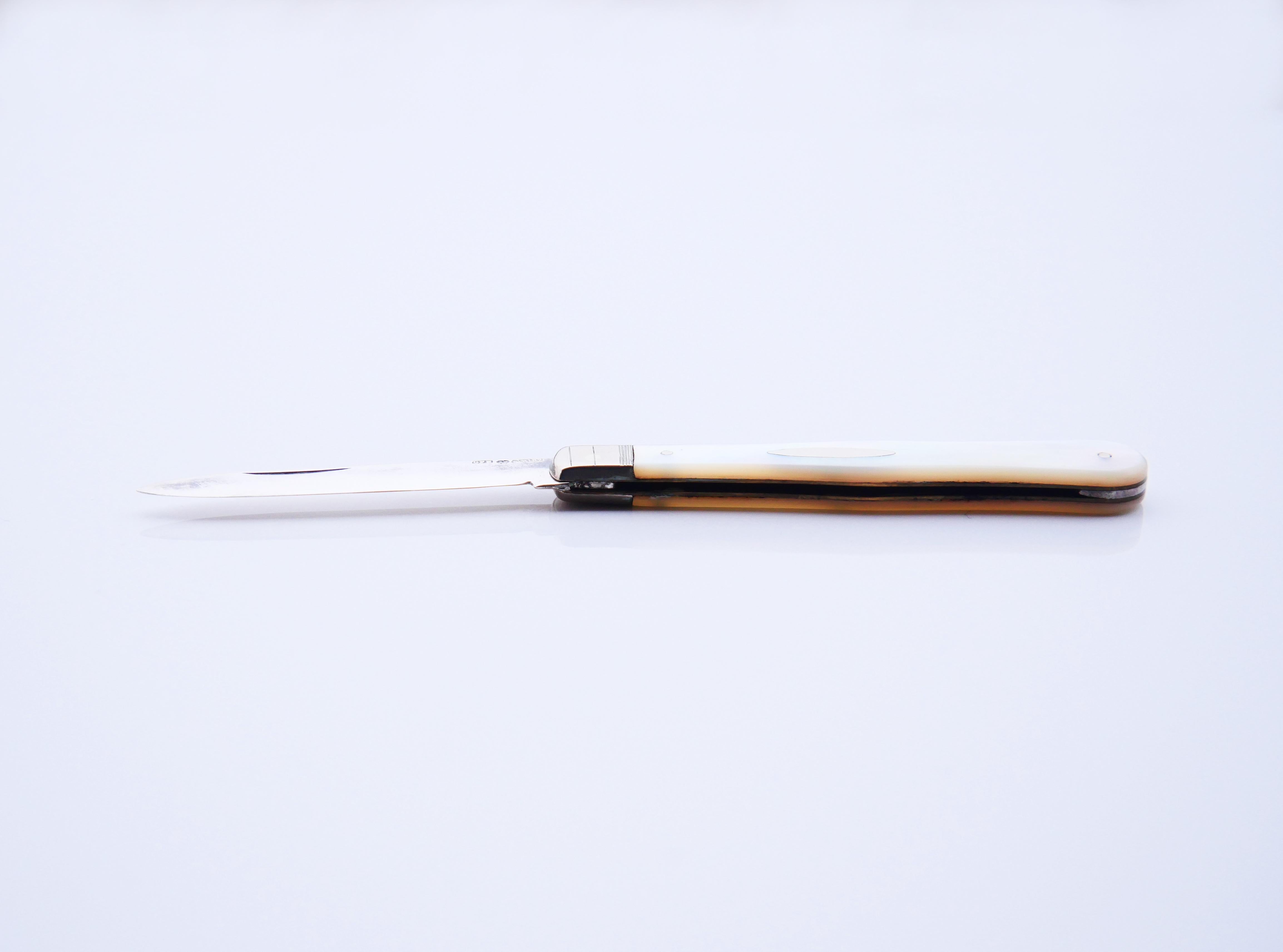 1919 Fruit Pocket Knife solid Sterling Silver Mother of Pearl / 17gr For Sale 6