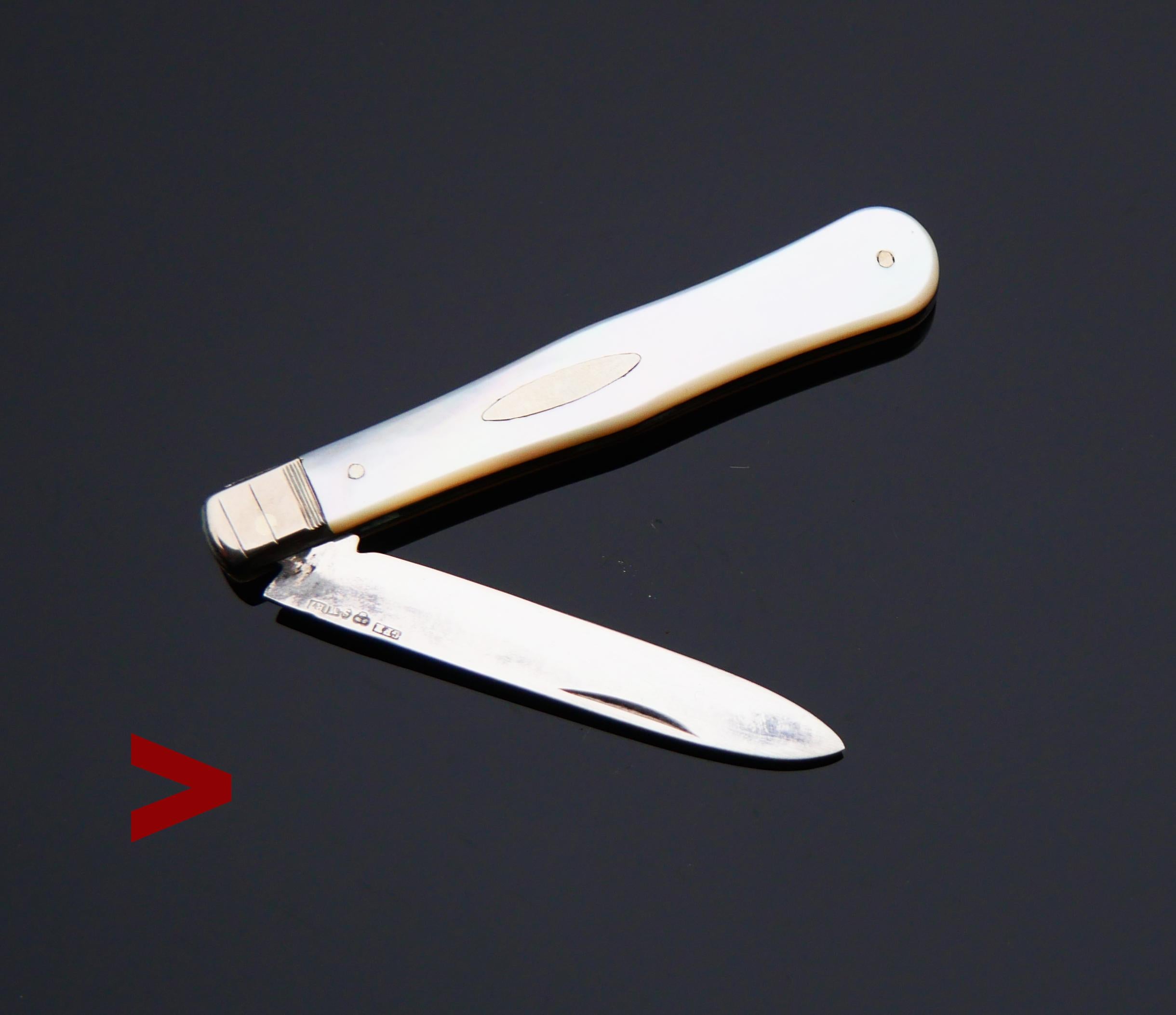 Women's or Men's 1919 Fruit Pocket Knife solid Sterling Silver Mother of Pearl / 17gr For Sale