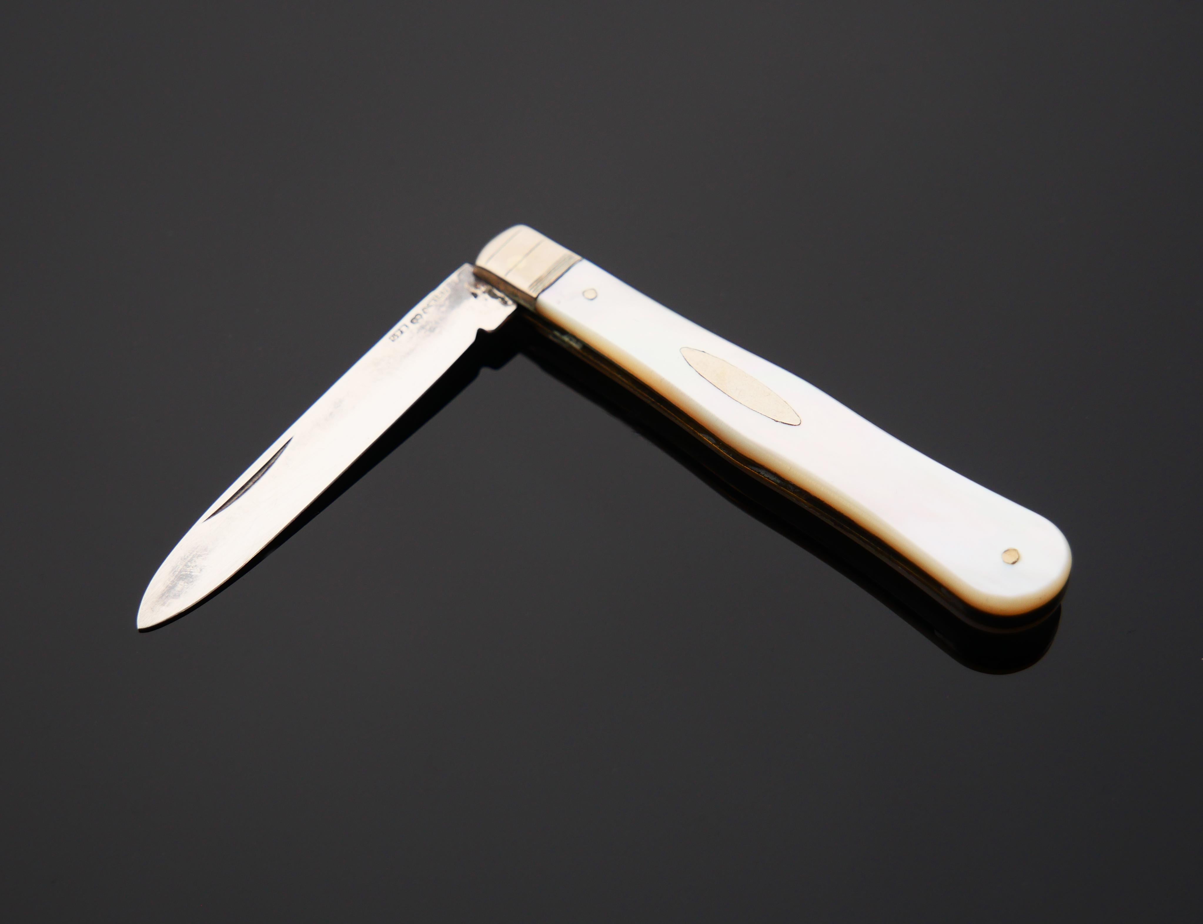 1919 Fruit Pocket Knife solid Sterling Silver Mother of Pearl / 17gr For Sale 1