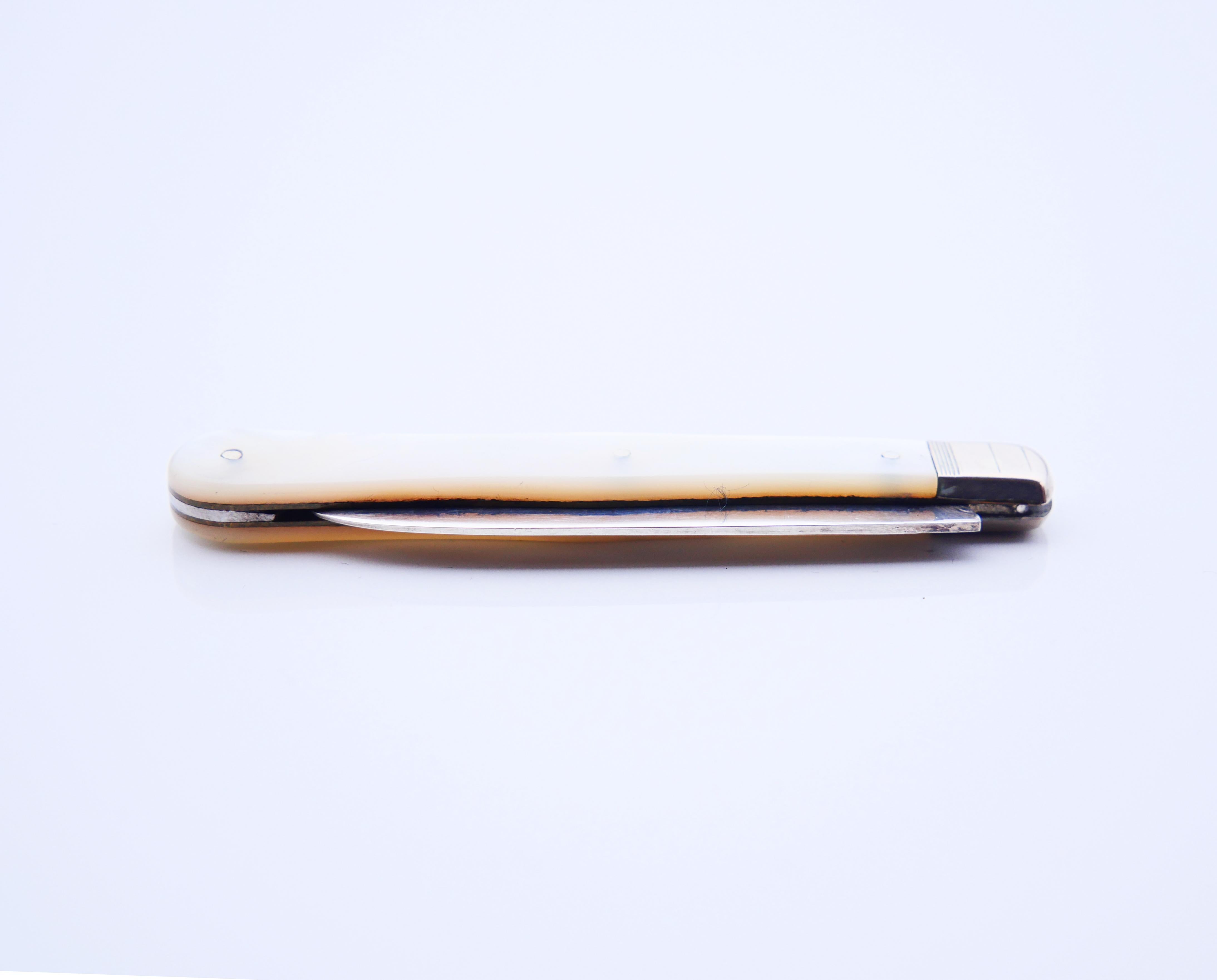 1919 Fruit Pocket Knife solid Sterling Silver Mother of Pearl / 17gr For Sale 5