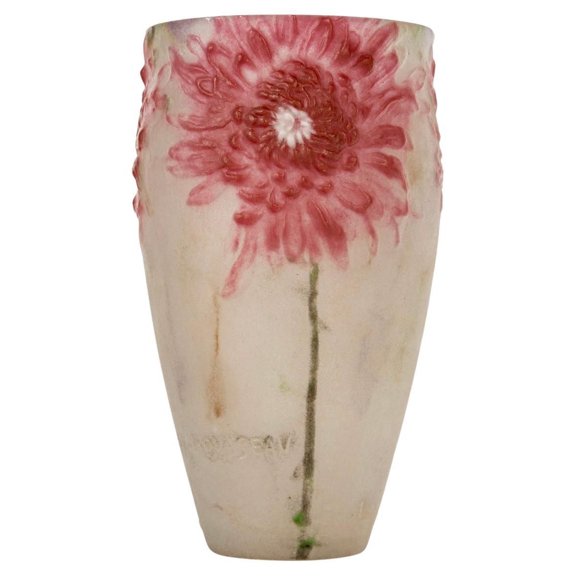 1919 Gabriel Argy-rousseau - Vase Chrysanthemum Glass Pate De Verre