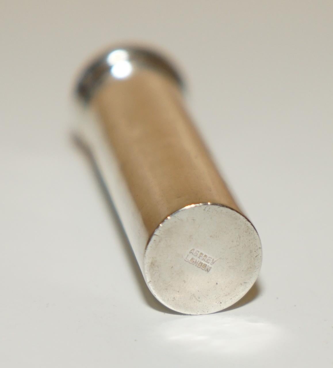 1919 HALLMARKED STERLiNG SILBER GOLD GILT ASPREY & CO LONDON PILL BOTTLE OR TUBE (Art déco)