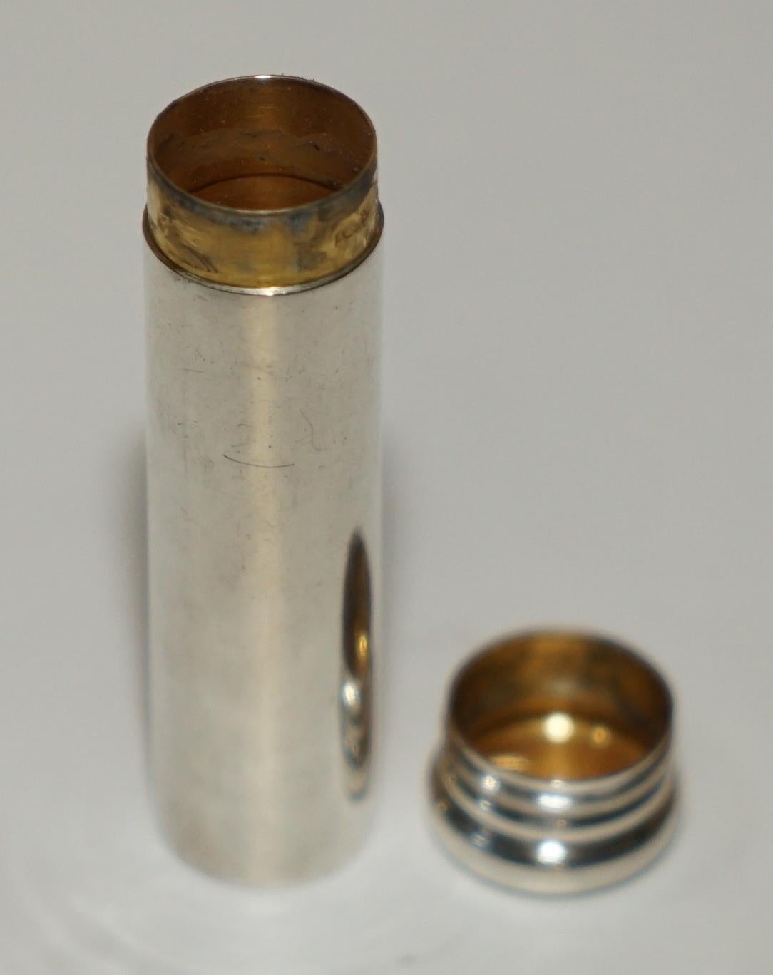 1919 HALLMARKED STERLiNG SILBER GOLD GILT ASPREY & CO LONDON PILL BOTTLE OR TUBE für Damen oder Herren
