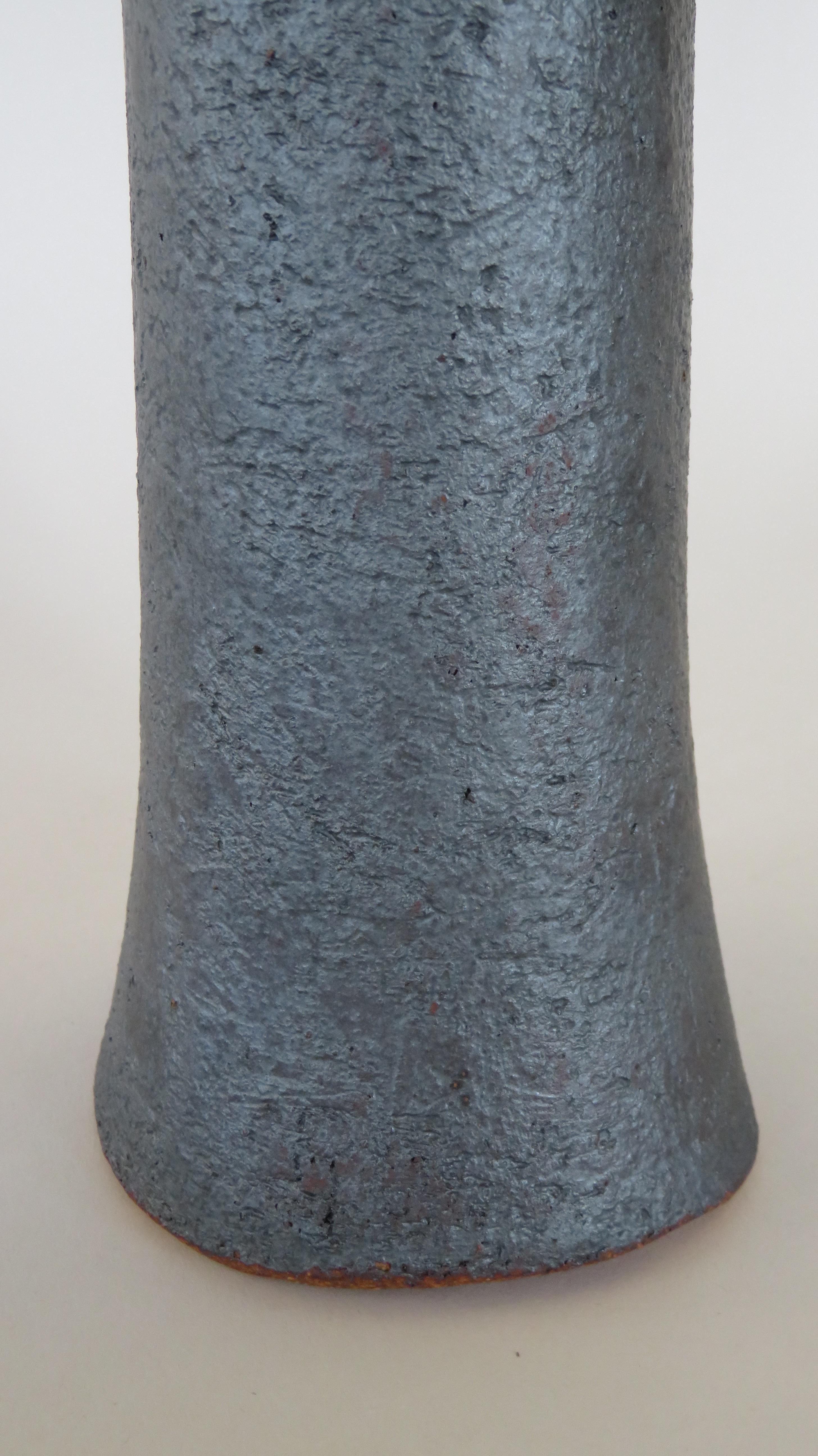 Tall, Tubular Metallic Black Ceramic Stoneware Vase, Hand Built 19 Inches Tall In New Condition In New York, NY