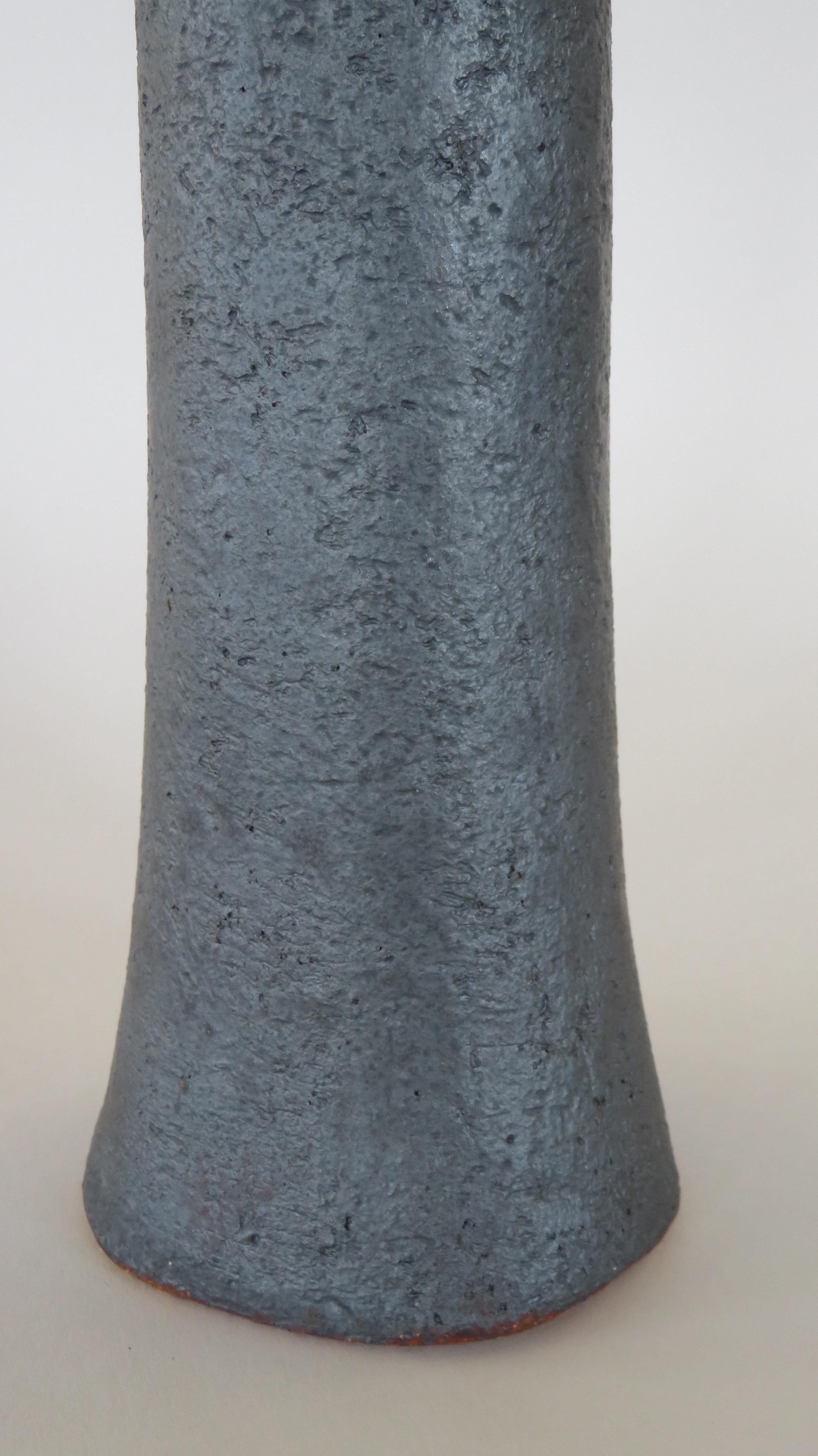 Contemporary Tall, Tubular Metallic Black Ceramic Stoneware Vase, Hand Built 19 Inches Tall