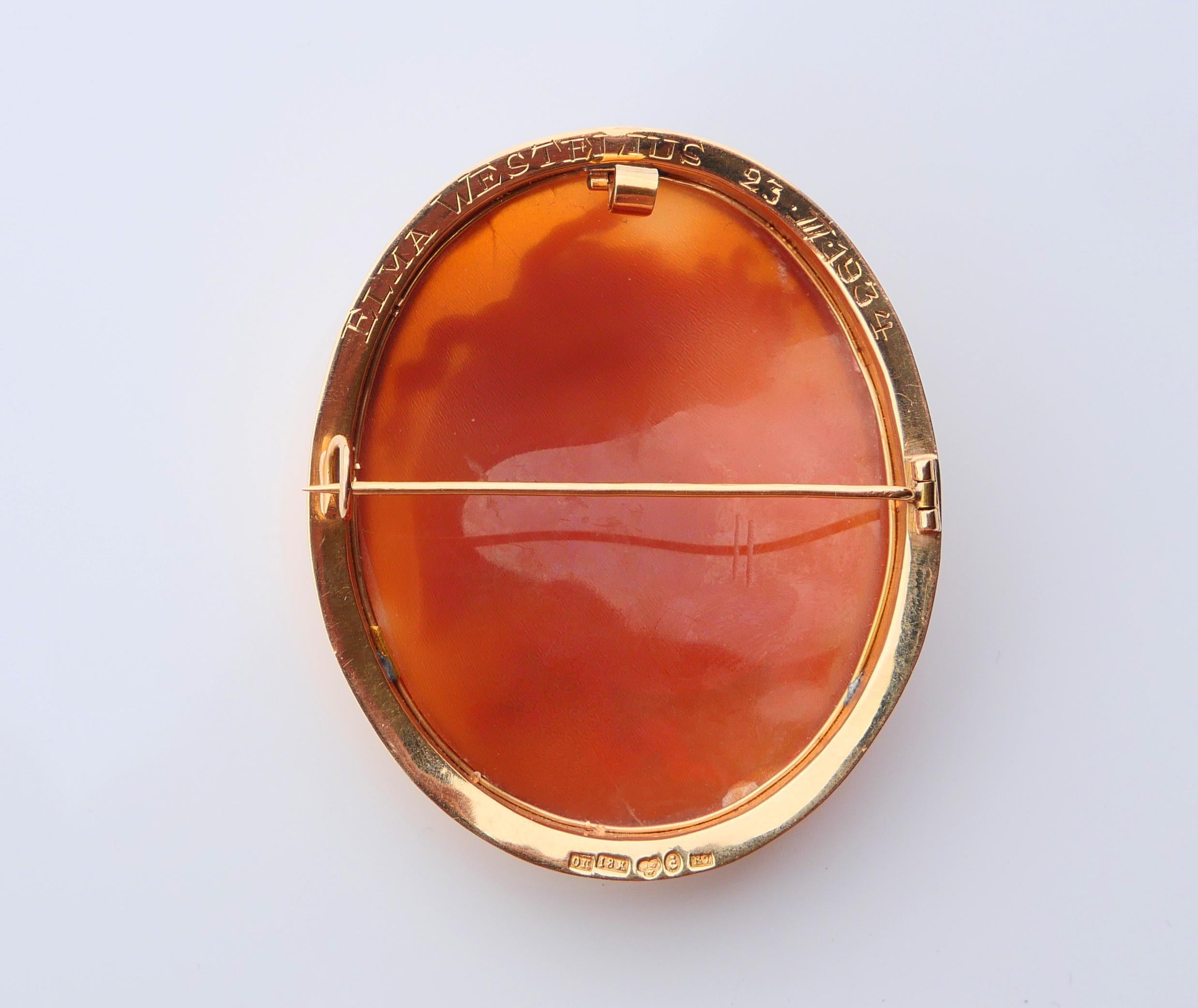 1919 Méduse pendentif Gorgo broche coquillage sculpté camée or massif 18K / 21 gr Pour femmes en vente