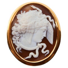 1919 Méduse pendentif Gorgo broche coquillage sculpté camée or massif 18K / 21 gr