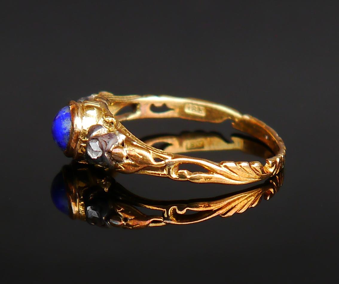 1919 Nordic Ring Lapis Lazuli Diamonds solid 18K Gold Ø US7.5 / 3.2gr For Sale 5