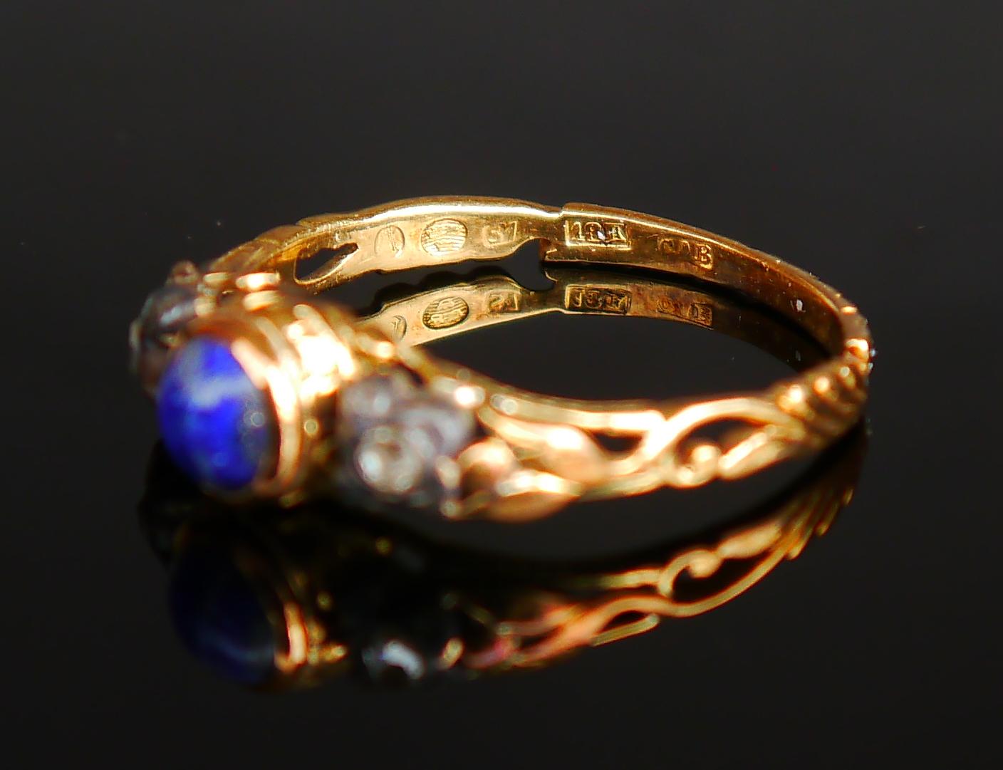1919 Nordic Ring Lapis Lazuli Diamonds solid 18K Gold Ø US7.5 / 3.2gr For Sale 6