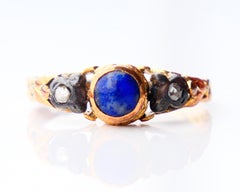 1919 Nordic Ring Lapis Lazuli Diamonds solid 18K Gold Ø US7.5 / 3.2gr