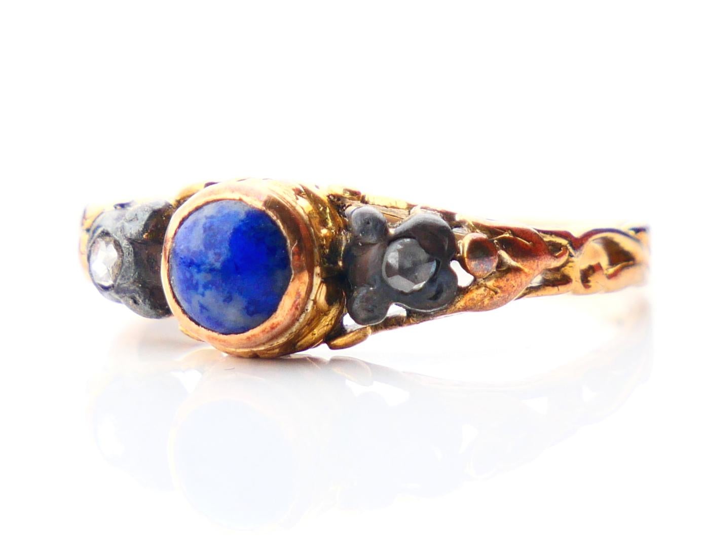 Art Nouveau 1919 Nordic Ring Lapis Lazuli Diamonds solid 18K Gold Ø US7.5 / 3.2gr For Sale