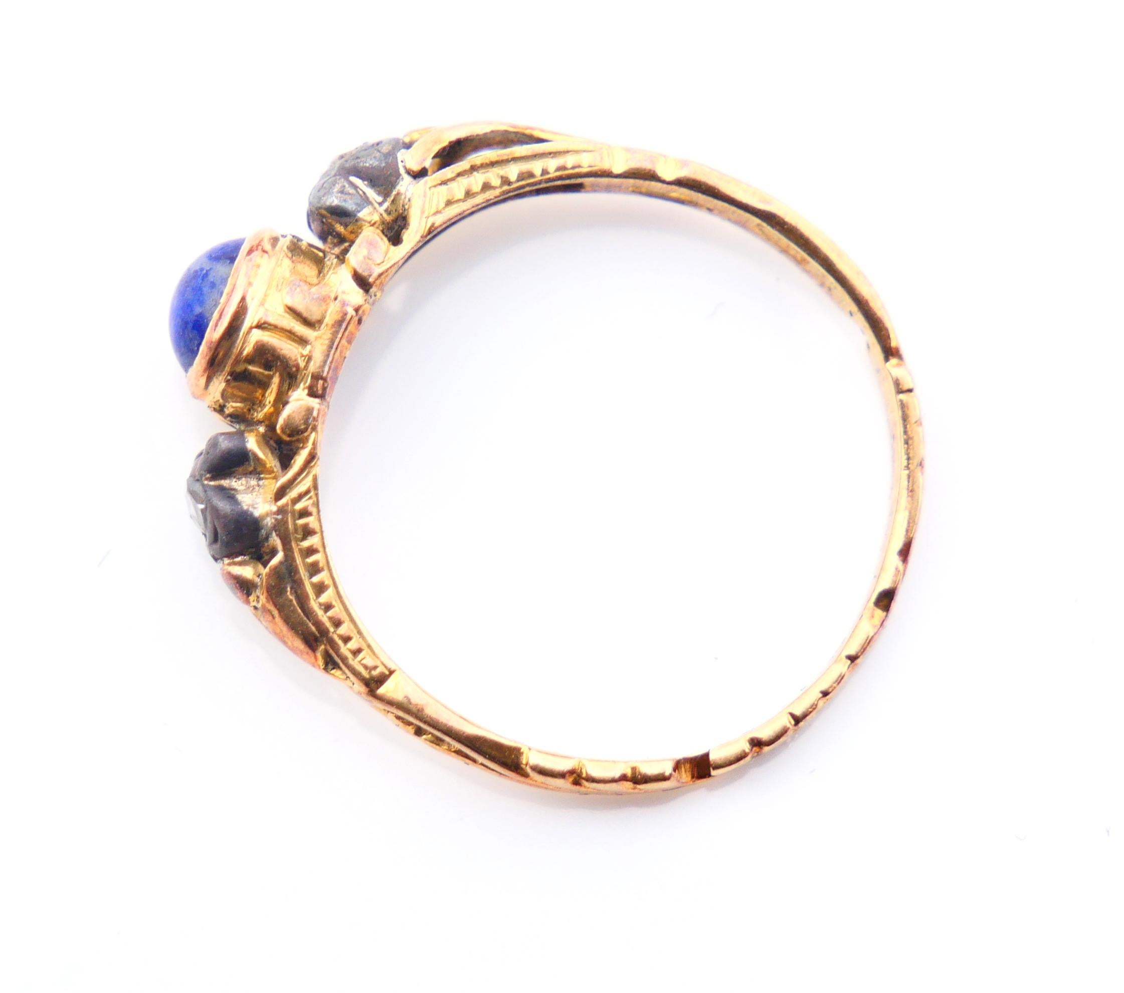 1919 Nordischer Ring Lapis Lazuli Diamanten massiv 18K Gold Ø US7.5 / 3.2gr Damen im Angebot