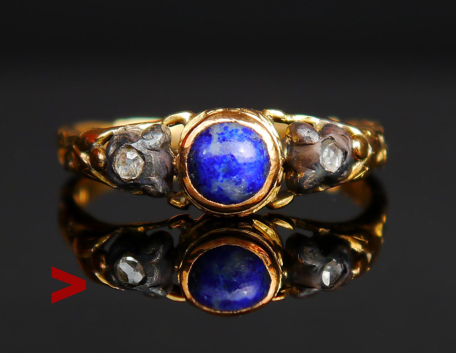 1919 Nordischer Ring Lapis Lazuli Diamanten massiv 18K Gold Ø US7.5 / 3.2gr im Angebot 3