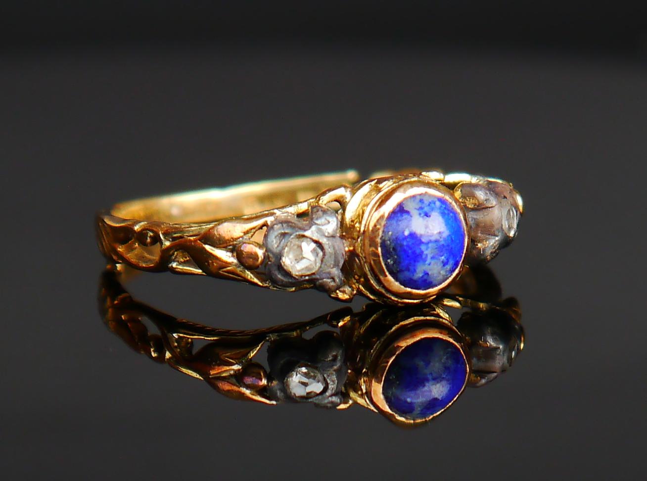1919 Nordic Ring Lapis Lazuli Diamonds solid 18K Gold Ø US7.5 / 3.2gr For Sale 4