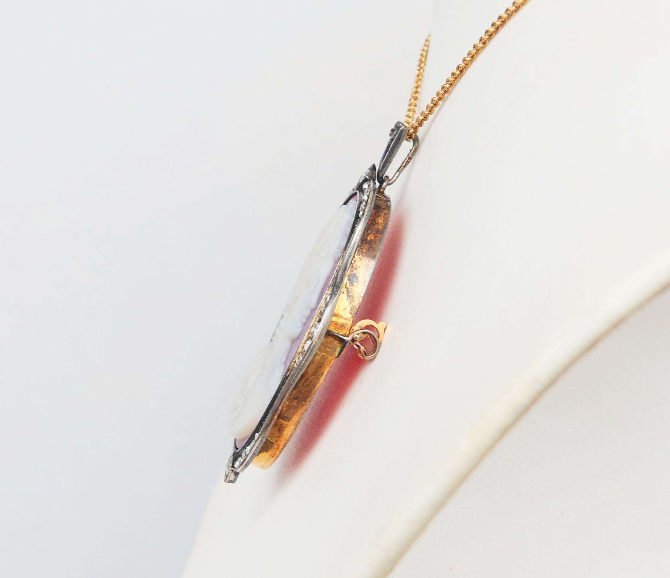 1919 Ciondolo Spilla Bacco Cameo Rosso Onice Diamanti Oro massiccio 18K Argento/ 26gr in vendita 4