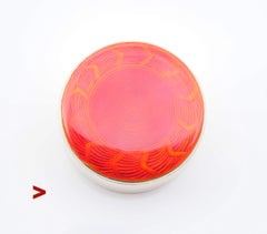 1919 Red Sun Vanity Pill Box Gilt Sterling Silver Red Guilloche Enamel / 79gr
