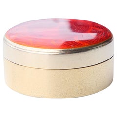 1919 Red Sun Waschtisch Pill Box Gilt Sterlingsilber Rot Guilloche Emaille / 79gr