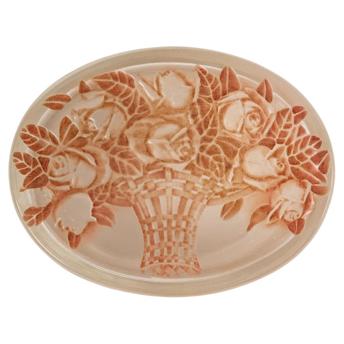 1919 René Lalique, Box Panier De Roses Frosted Glass with Sepia Patina