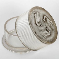 1919 René Lalique Box Trois Paons Glass with Grey Patina Peacocks