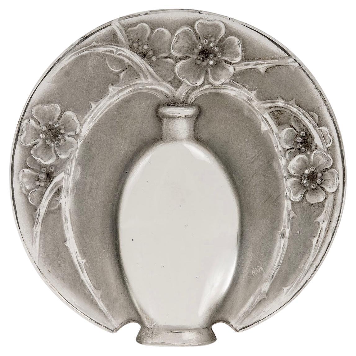 1919 René Lalique - Vase Cachet De Fleurs Verre à Patine Grise