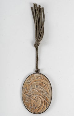 1919 René Lalique, Mirror Pendant Sauterelles Glass Sepia Patina on Silver Foil