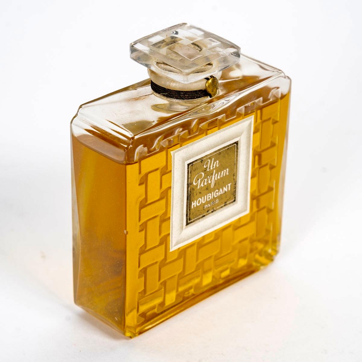 1919 René Lalique - Flacon de parfum Houbigant Verre clair, scellé avec boîte Bon état - En vente à Boulogne Billancourt, FR