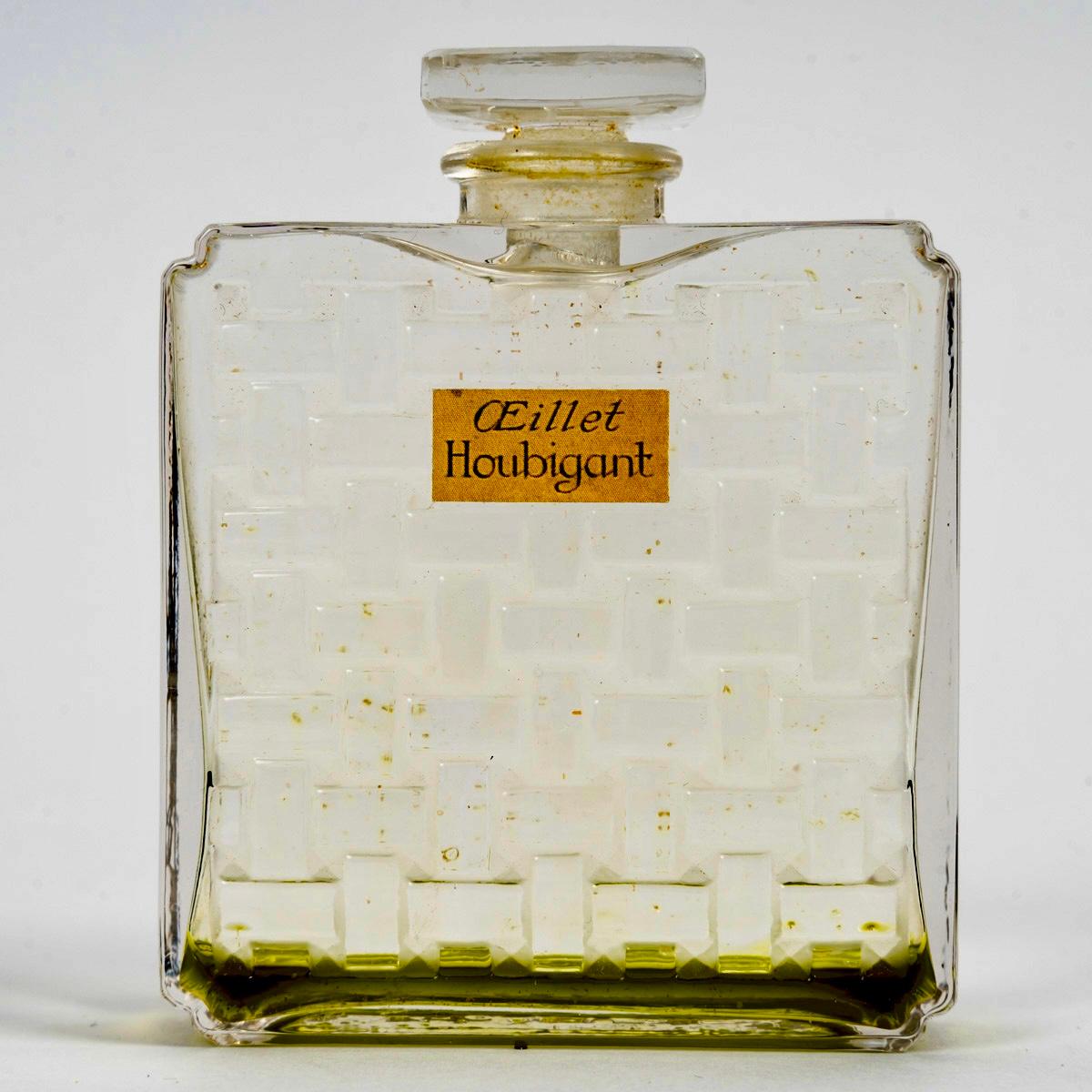 1919 René Lalique - Parfümflasche Oeillet Nelke Glas für Houbigant (Art déco) im Angebot