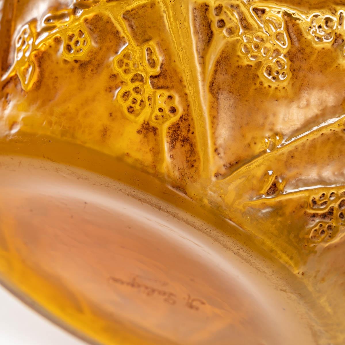 Early 20th Century 1919 Rene Lalique Perruches Vase Cased Butterscotch Glass with Sepia Patina
