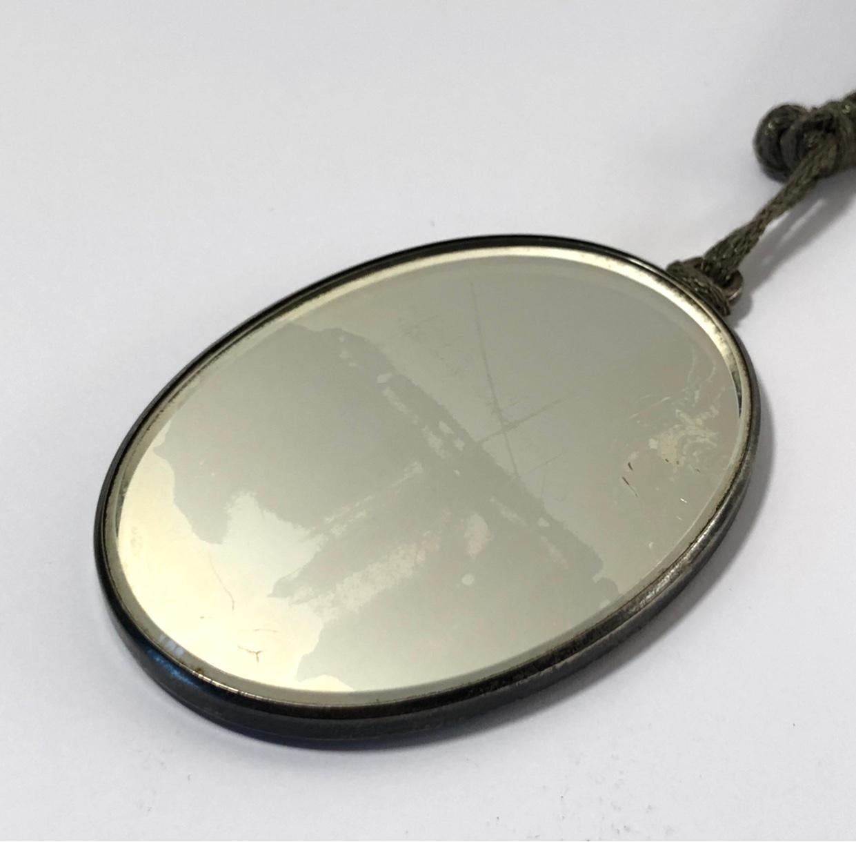 French 1919 René Lalique Sauterelles Pendant Glass Mirror Silver Mount, Grasshoppers For Sale