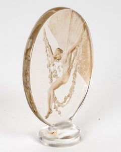1919 René Lalique Stamp Seal Figurine Se Balancant Glass Sepia Patina