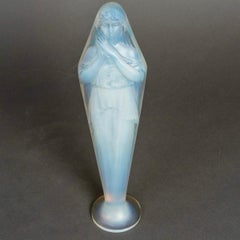 1919 René Lalique Statue Voilee Mains Jointes Opalescent Glass with Blue Patina